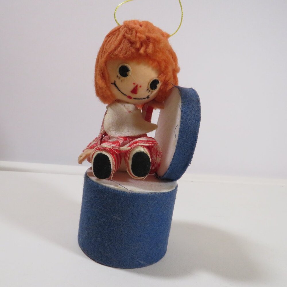 Vintage 1973 Handmade Red Gingham Storybook Doll Christmas Ornament